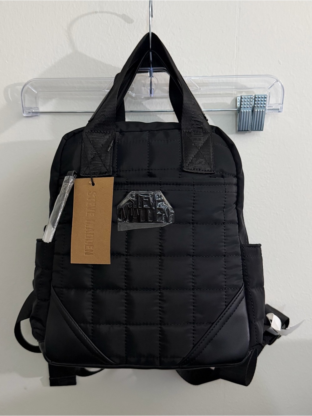 Steve Madden Black Quilted Mini Backpack
